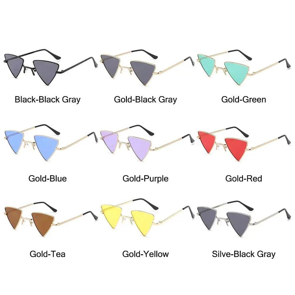 Triangular Small Hippie Sunglasses Metal Frame Tinted Colorful Lens Sun Glasses for Women & Men Punk Shade Retro Rave Eyeglasses