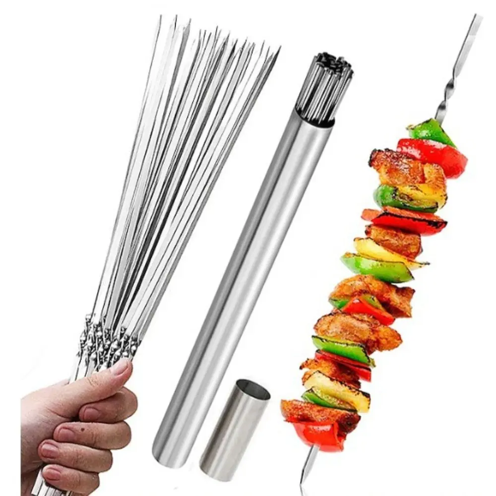15Pcs/set Stainless Steel Barbecue Skewer Reusable BBQ Skewers Kebab Iron Stick For Outdoor Camping Picnic Tools Cooking Tools
