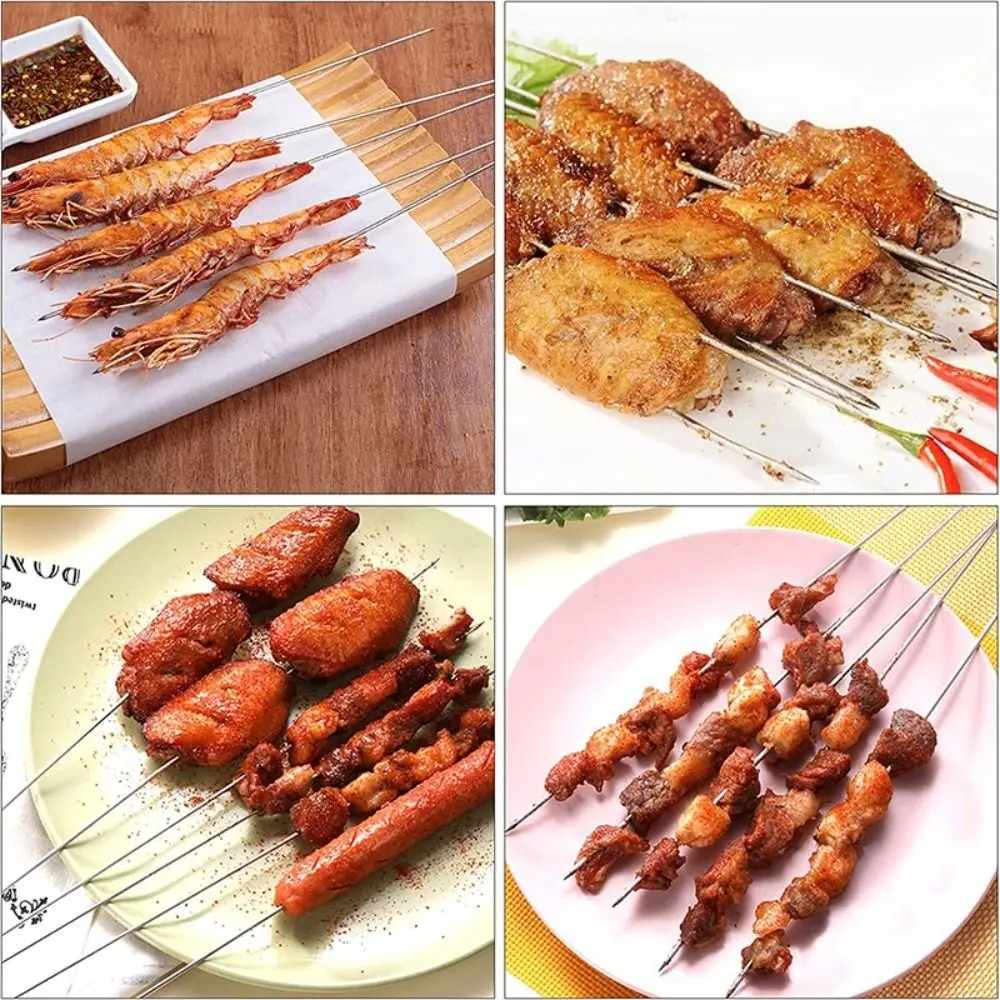 15Pcs/set Stainless Steel Barbecue Skewer Reusable BBQ Skewers Kebab Iron Stick For Outdoor Camping Picnic Tools Cooking Tools
