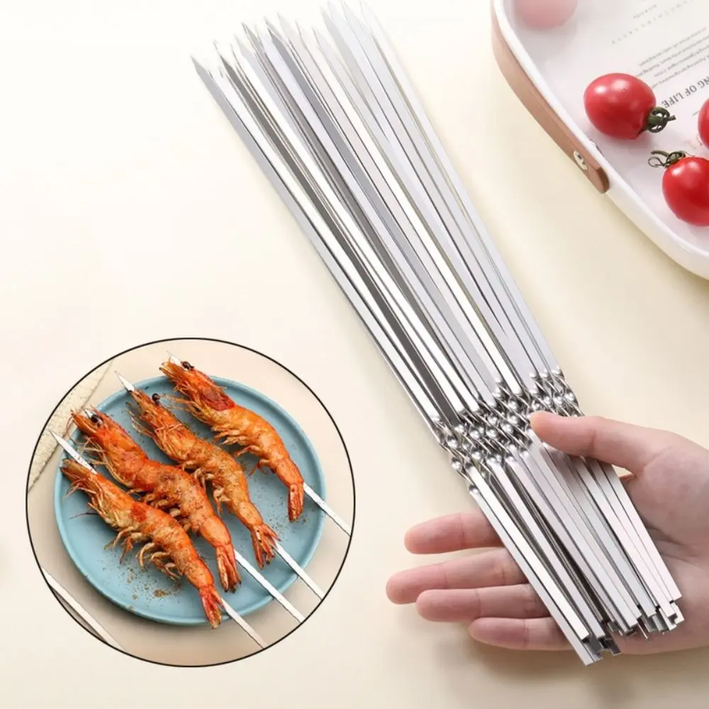15Pcs/set Stainless Steel Barbecue Skewer Reusable BBQ Skewers Kebab Iron Stick For Outdoor Camping Picnic Tools Cooking Tools