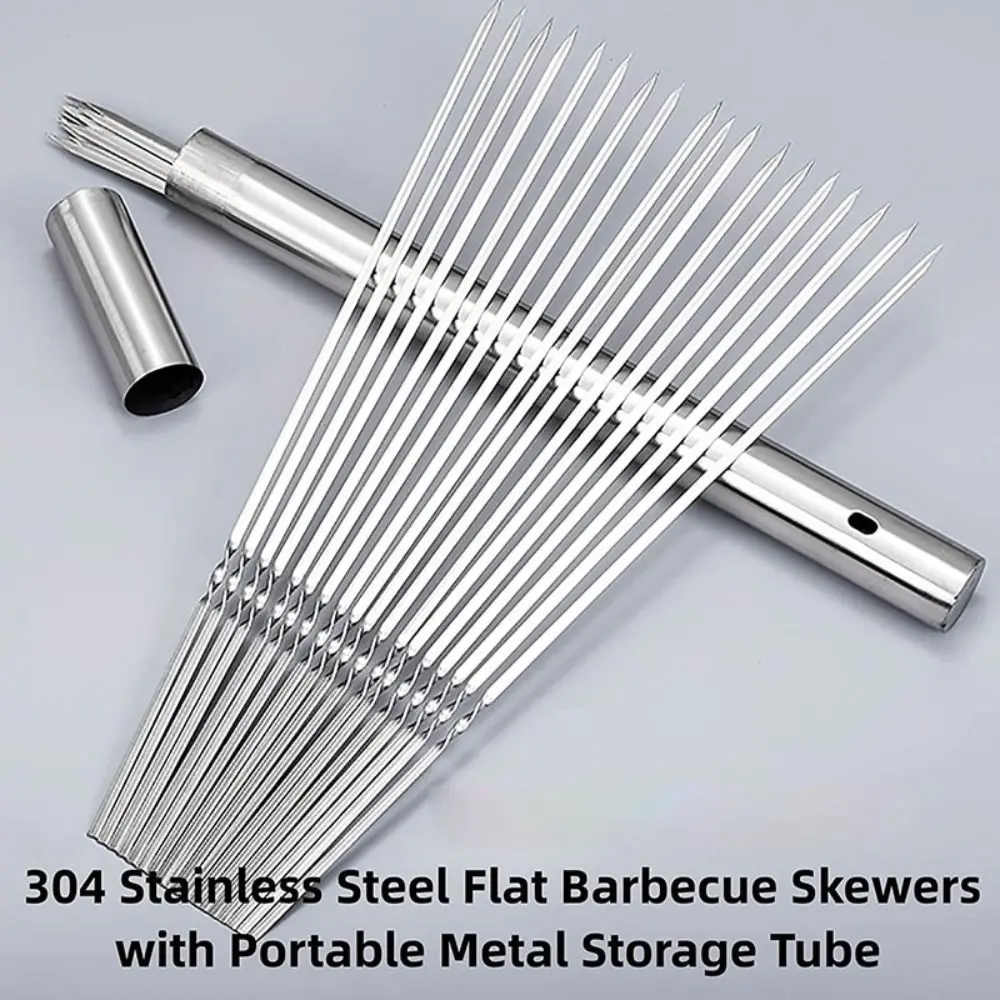 15Pcs/set Stainless Steel Barbecue Skewer Reusable BBQ Skewers Kebab Iron Stick For Outdoor Camping Picnic Tools Cooking Tools