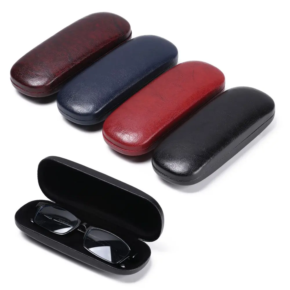 Hot Sale Leather Glasses Case For Men Waterproof Hard Frame Eyeglass Case Women Reading Glasses Box Black Spectacle Cases