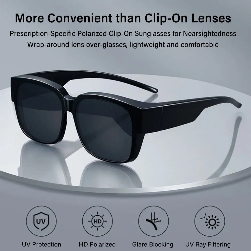 Polarized Fit Over Glasses Sunglasses for Women Men, Trendy Square Wrap Around Shades for Driving Riding, UV Protection