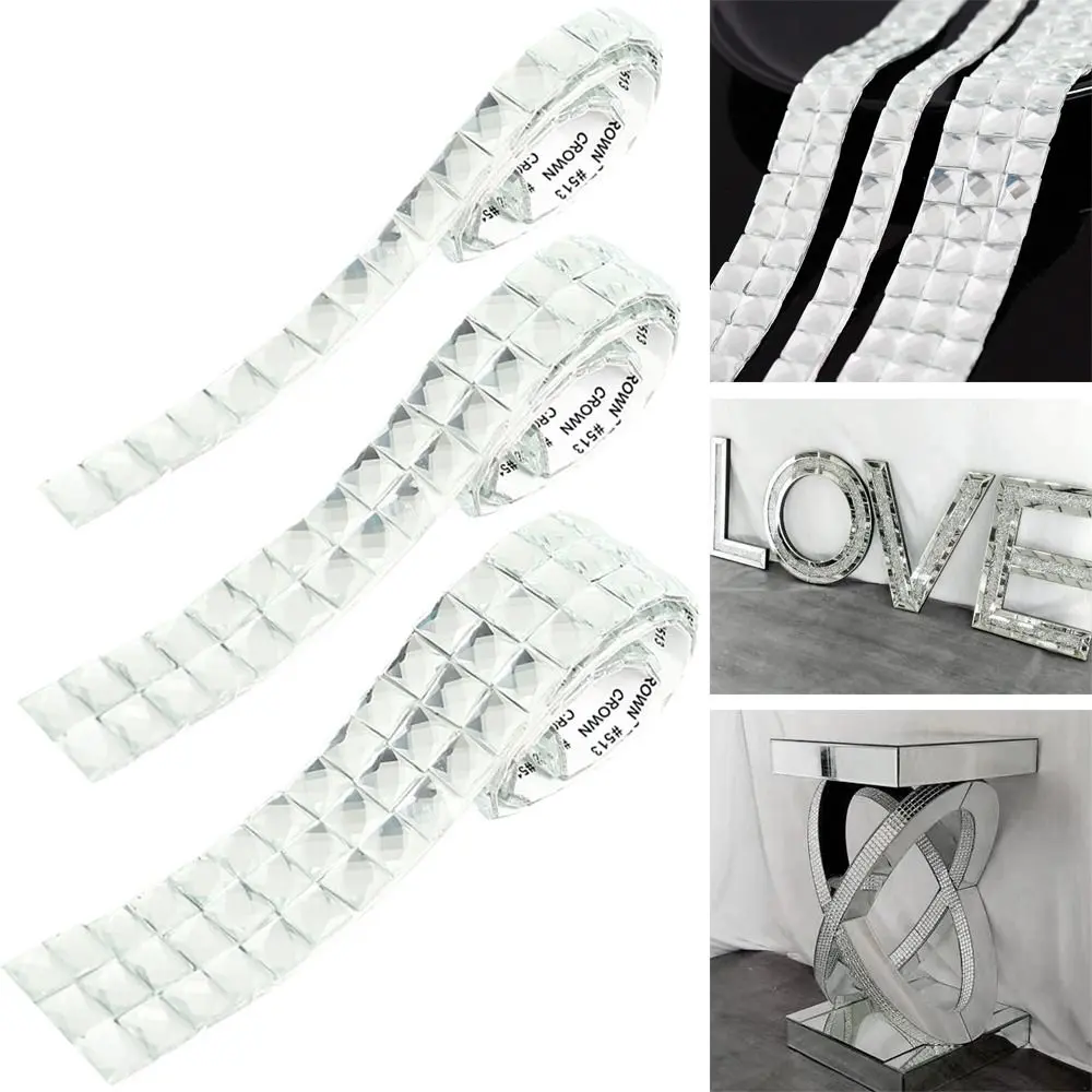 90cm Mirror Mosaic Tiles Self-adhesive Crystal Diamond Glass Wall Sticker DIY Handmade Craft Ball Party Home Decoration