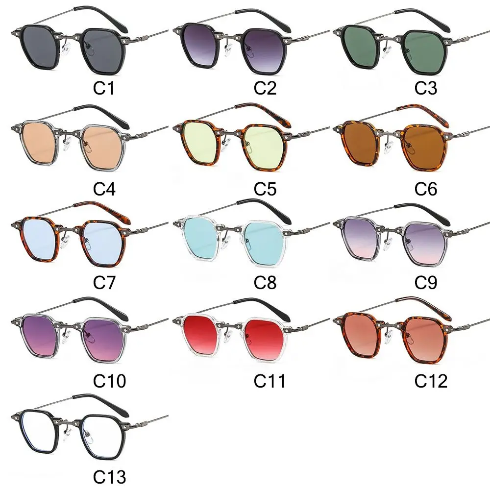 Retro Punk Sunglasses for Women & Men, Small Polygon Frame Sun Glasses Vintage Avant Garde Hip Hop Shades, Fashion Ocean Color