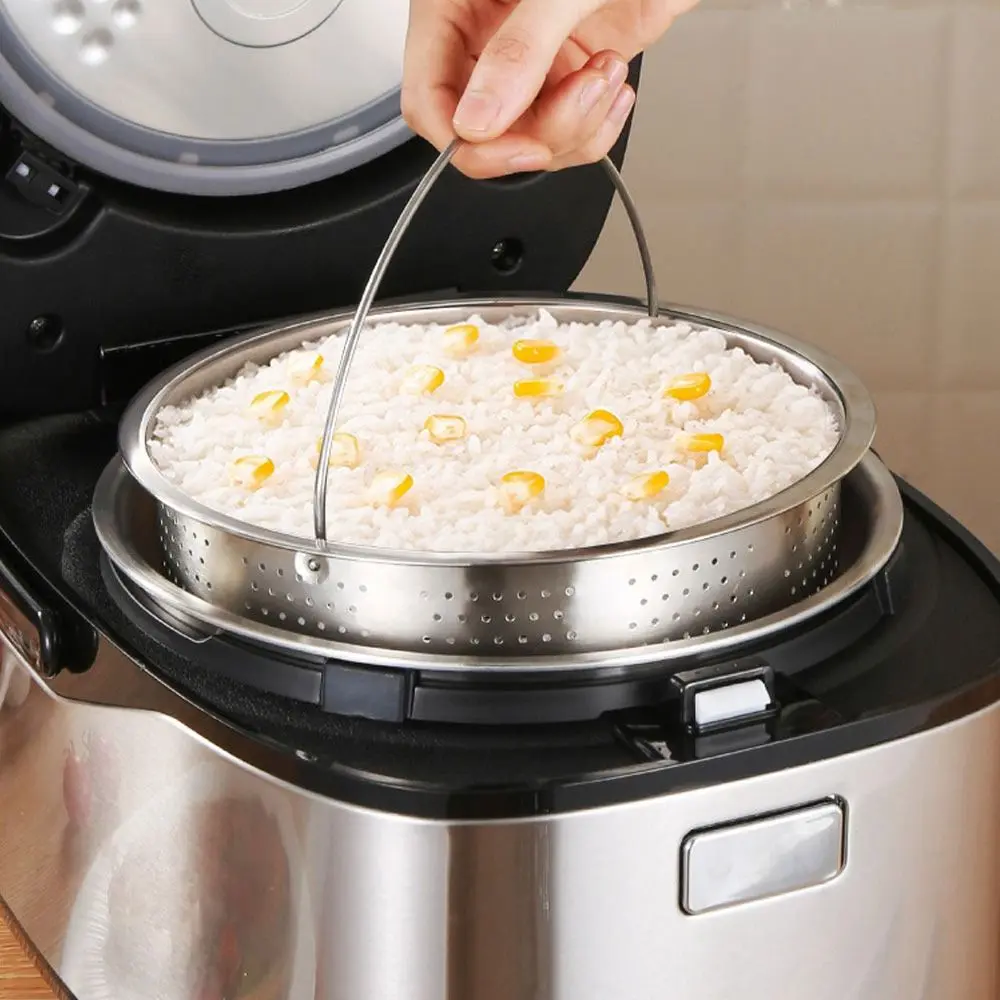 Stainless Steel Food Steamer Kitchen Rice Pressure Cooker Steaming Grid Drain Basket with Silicone Handle Cooking Accessories
