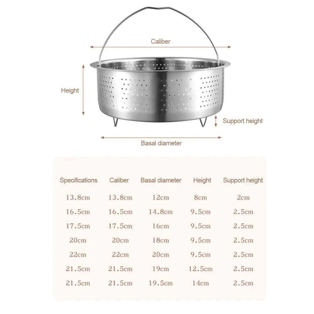 Stainless Steel Food Steamer Kitchen Rice Pressure Cooker Steaming Grid Drain Basket with Silicone Handle Cooking Accessories