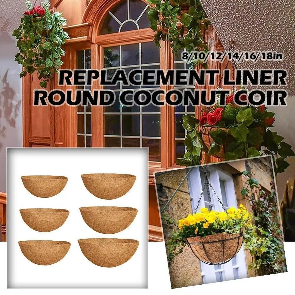 8/10/12/14/16/18 Inch Hanging Basket Liner Round Coconut Liners for Planters 100% Natural Coco Basket Replacement Liner Outdoor