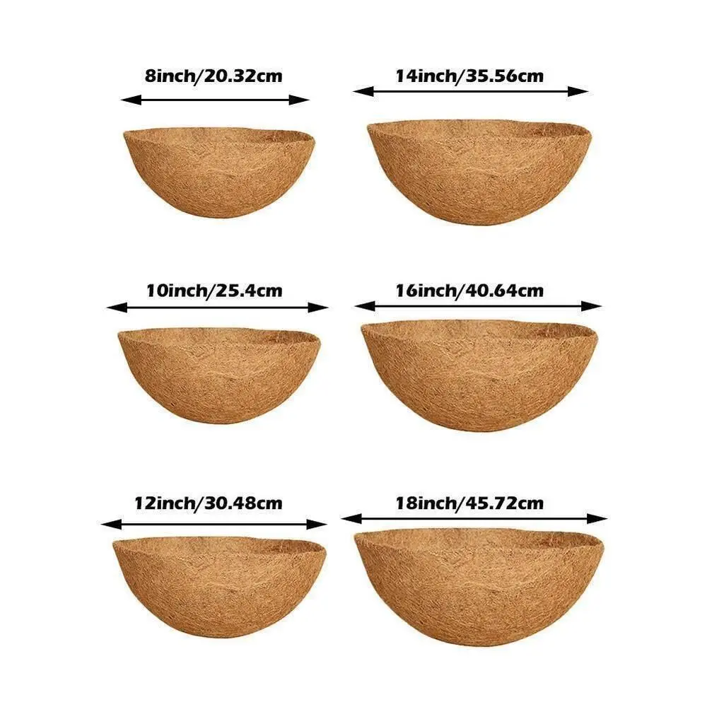 8/10/12/14/16/18 Inch Hanging Basket Liner Round Coconut Liners for Planters 100% Natural Coco Basket Replacement Liner Outdoor