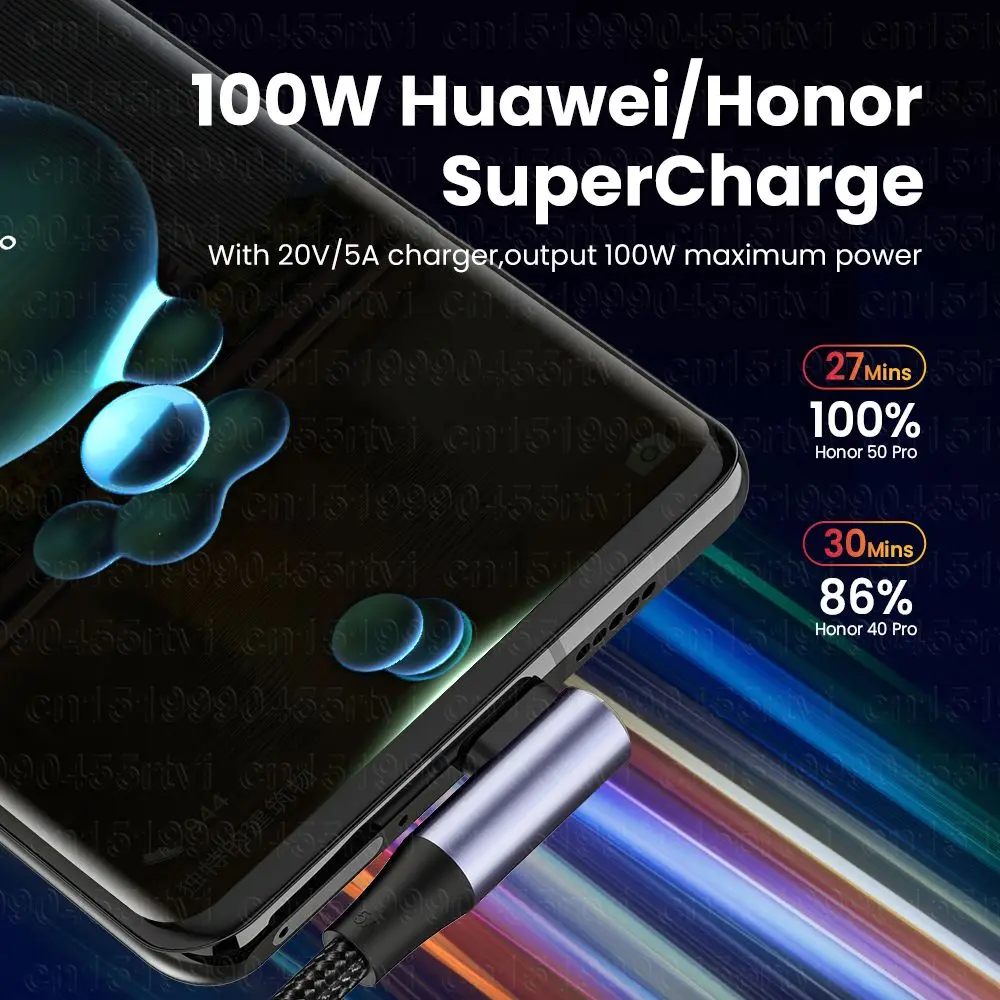 100W PD Fast Charging Line USB C to USB Type C Cable Quick Charge 4.0 Right Angle Wire 90 Degree Data Cable For Laptop Mobile