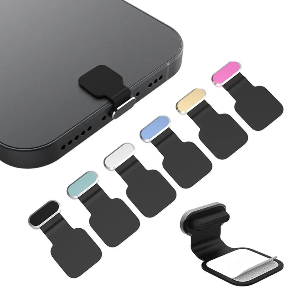 Dustproof Phone Anti Dust Plug Anti-Lost Cap Silicone Alloy Metal Stopper Portable Universal Phone Dustproof Plug