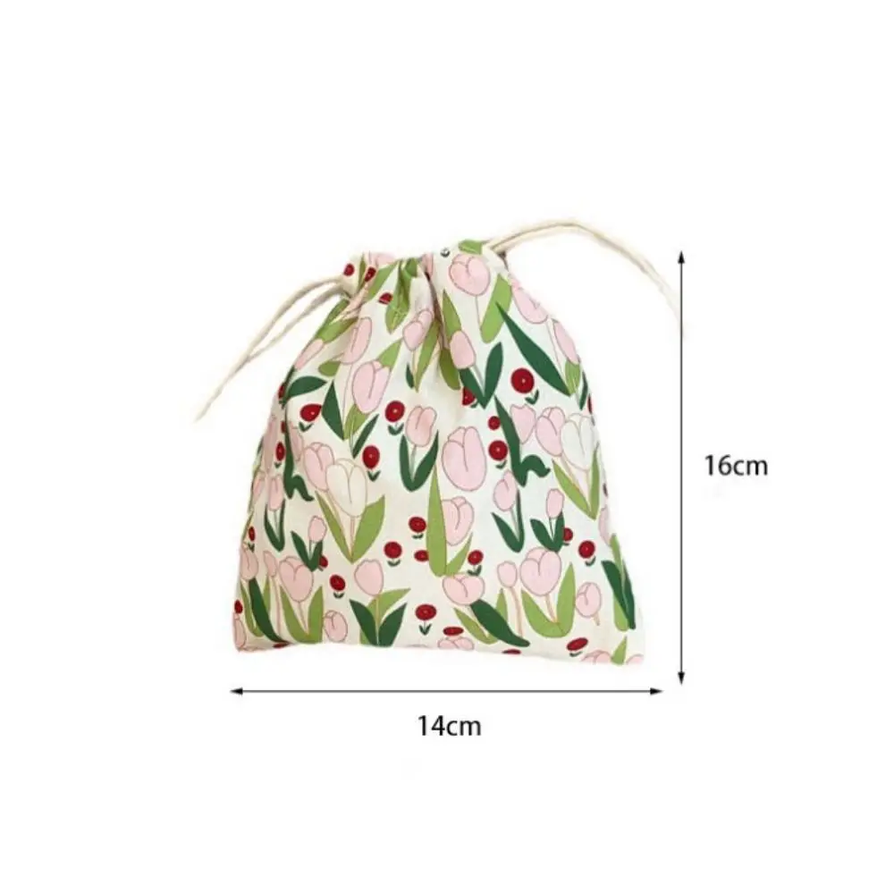 Fashion Ins Japanese Small Fresh Canvas Storage Bag Portable Drawstring Drawstring Mouth Storage Bag Small Canvas Bag