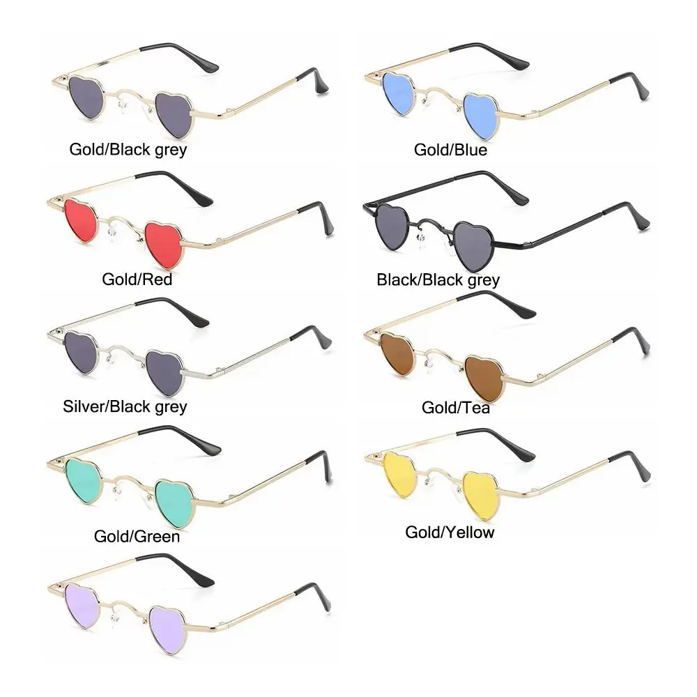 Mini Heart Shaped Sunglasses Women Men Ultra-small Metal Frame Hip Hop Punk Sun Glasses Ins Shades