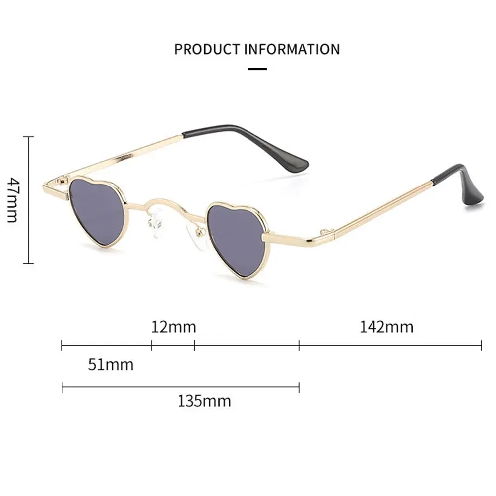 Mini Heart Shaped Sunglasses Women Men Ultra-small Metal Frame Hip Hop Punk Sun Glasses Ins Shades