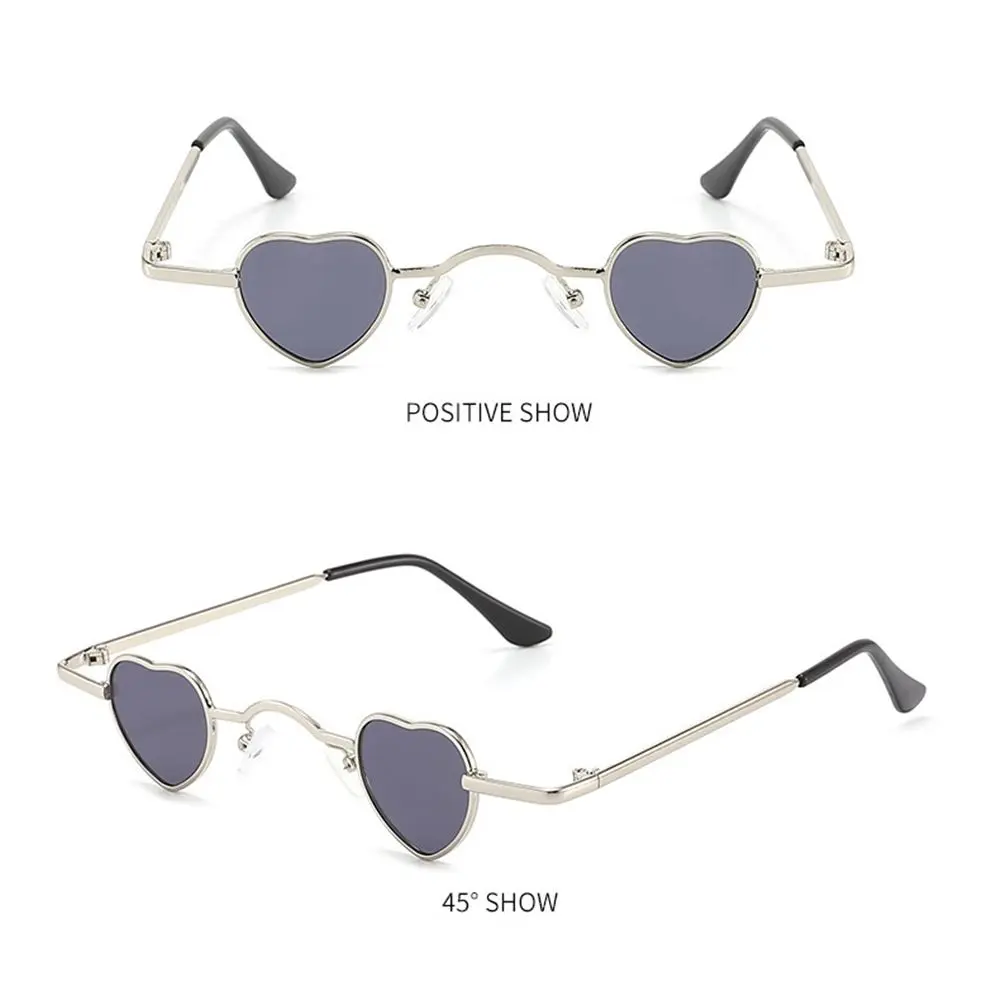 Mini Heart Shaped Sunglasses Women Men Ultra-small Metal Frame Hip Hop Punk Sun Glasses Ins Shades