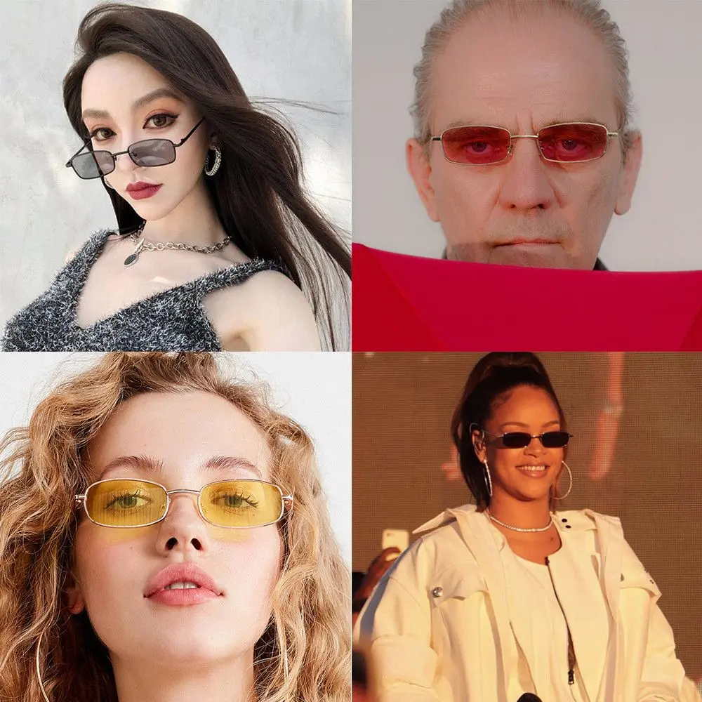 Unisex Small Retro Shades Rectangle Sunglasses Colorful UV400 Metal Frame Clear Lens Sun Glasses Eyewear for Men Women Goggles