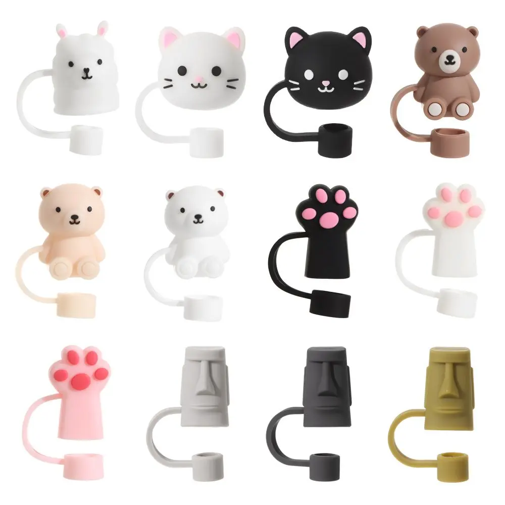 1 PC Creative Silicone Straw Stopper Reusable Dust Cap Glass Cup Accessories Cartoon Stopper Cover Kitchen Drink Cleaner