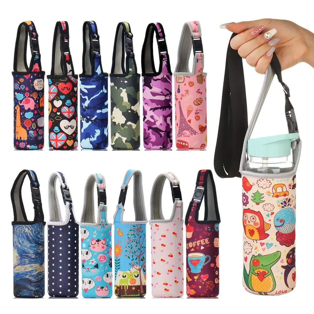 1Pcs Sport Water Bottle Cover Case with Shoulder Strap Portable Vacuum Glass Cup Sleeve Cup Pouch Sport Camping Accessorie