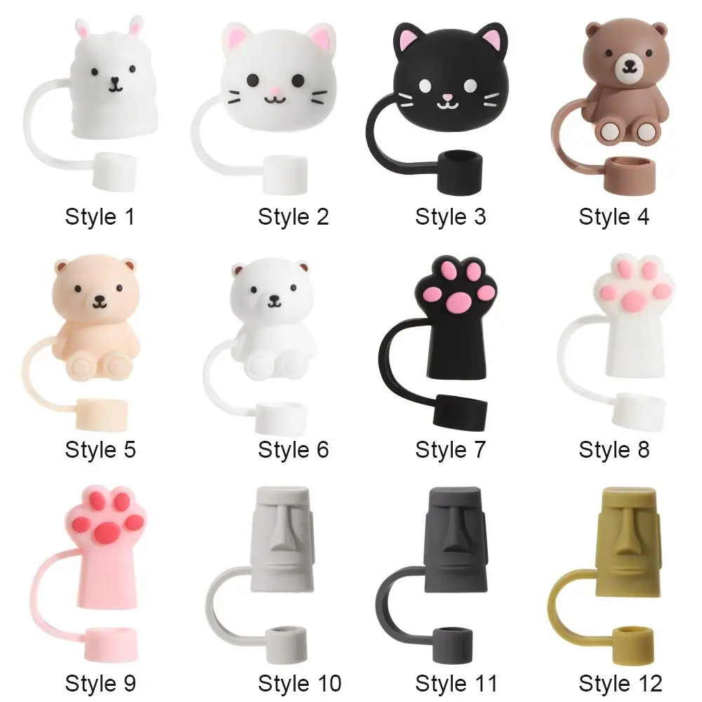1 PC Creative Silicone Straw Stopper Reusable Dust Cap Glass Cup Accessories Cartoon Stopper Cover Kitchen Drink Cleaner