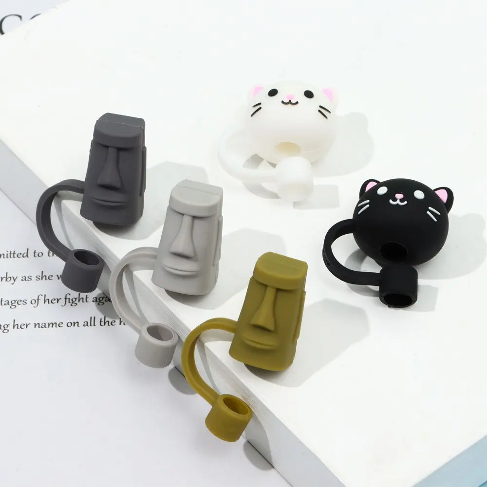 1 PC Creative Silicone Straw Stopper Reusable Dust Cap Glass Cup Accessories Cartoon Stopper Cover Kitchen Drink Cleaner