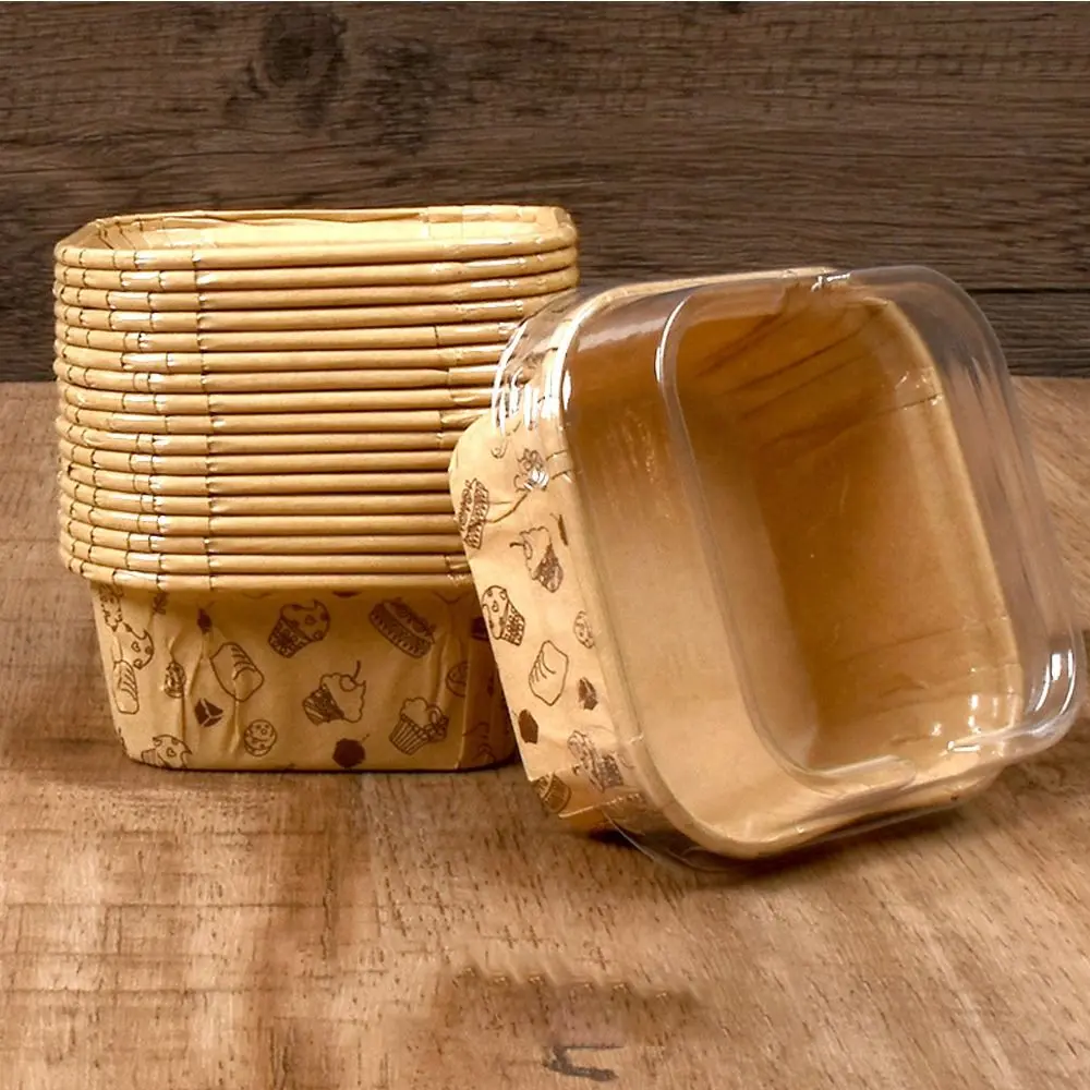 50pcs Brown Letters Muffin Cupcake Paper Cups Square Cupcake Liner Baking Muffin Box Cup Case Tray Birthday Cake Party Decor
