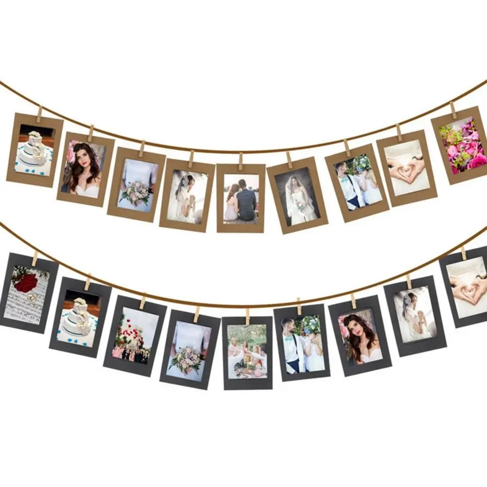 10pcs Combination Paper Frame With Clips DIY Kraft Paper Picture Frames Hanging Wall Photos Album Home Decoration Craft