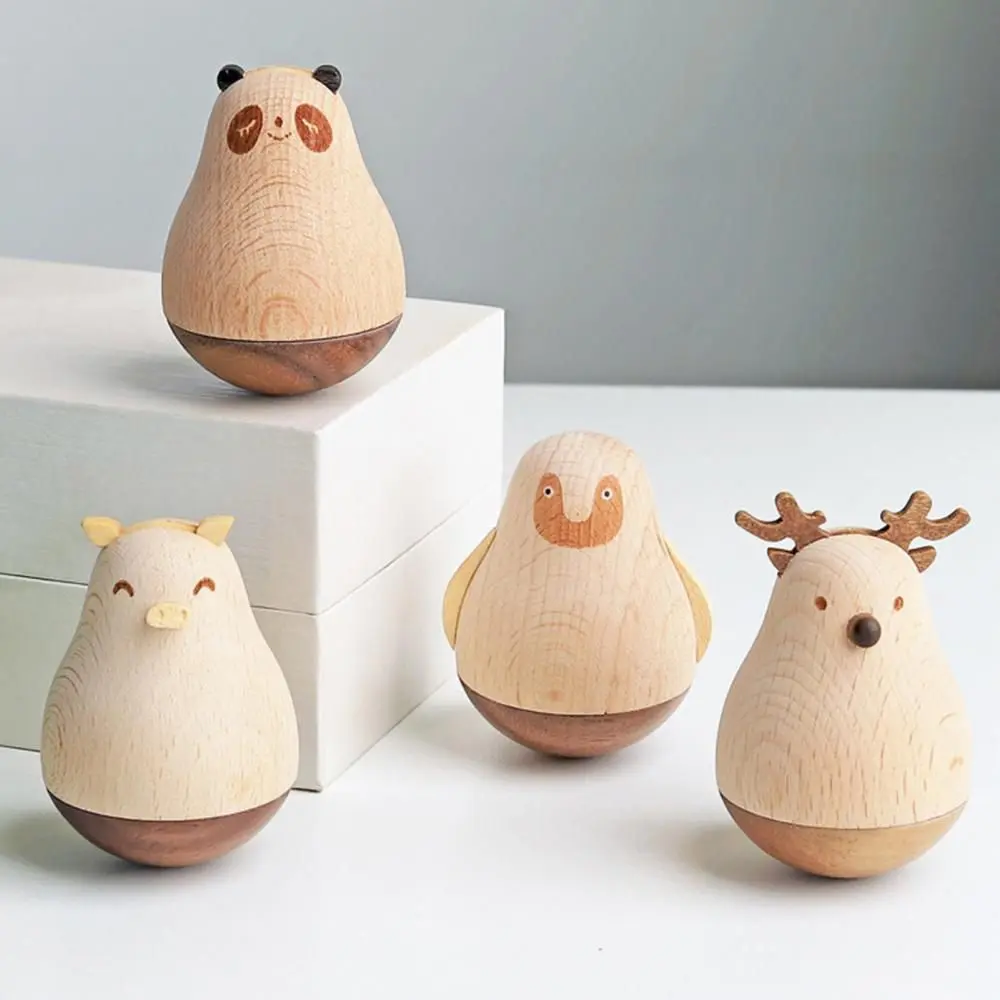 Wooden Tumbler Statue Ornament Miniature Model Christmas Ornaments Children Toy Desktop Decoration Home Decor