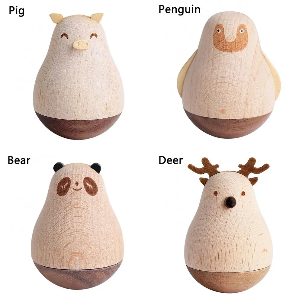 Wooden Tumbler Statue Ornament Miniature Model Christmas Ornaments Children Toy Desktop Decoration Home Decor