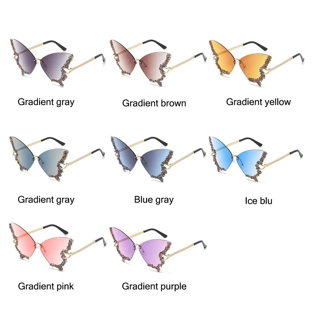 Luxury Diamond Butterfly Sunglasses for Women Vintage Rimless Sun Glasses Oversized Rhinestone Bling Shades LadiesY2K Eyewear