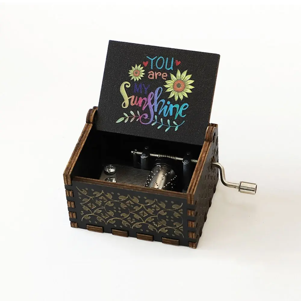 Classical Wooden Music Box Valentine's Day Crafts Hand Crank Carved Musical Box Fashion Gift Home Decoration