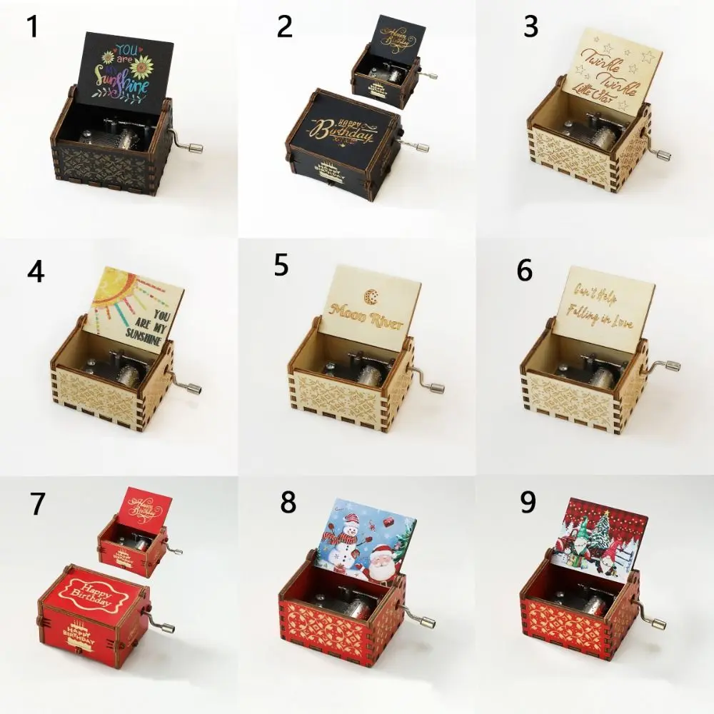 Classical Wooden Music Box Valentine's Day Crafts Hand Crank Carved Musical Box Fashion Gift Home Decoration