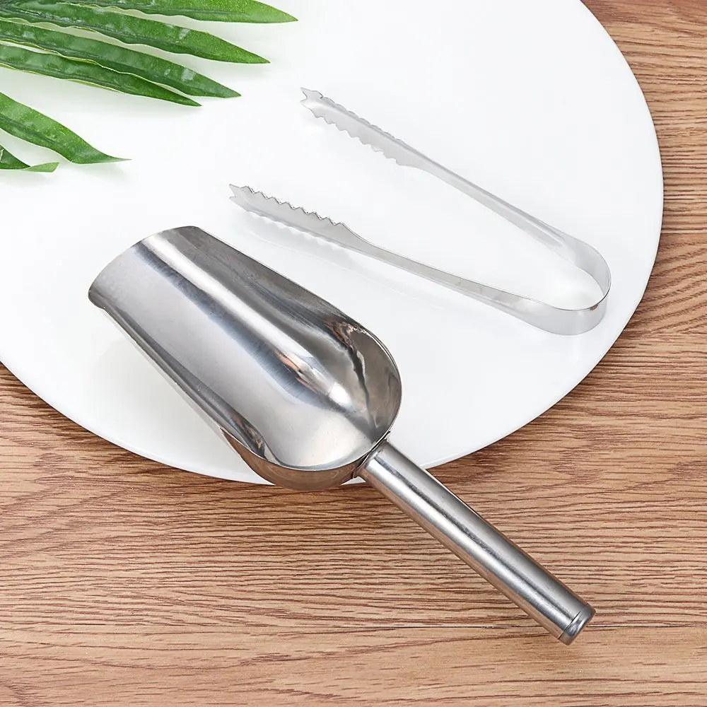 Multi-function 8-inch Stainless Steel Ice Shovel And 6-inch Ice Clip Party Candy Cake Clip Ice Flour Grain Tea Coffee Food Tools