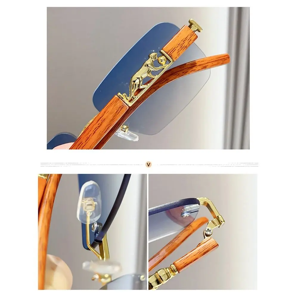 Trendy Rimless Cut Edge Sunglasses Unique Cheetah Design Sunglasses Cool Metal Temples Rectangle Sun Glasses Retro Shades