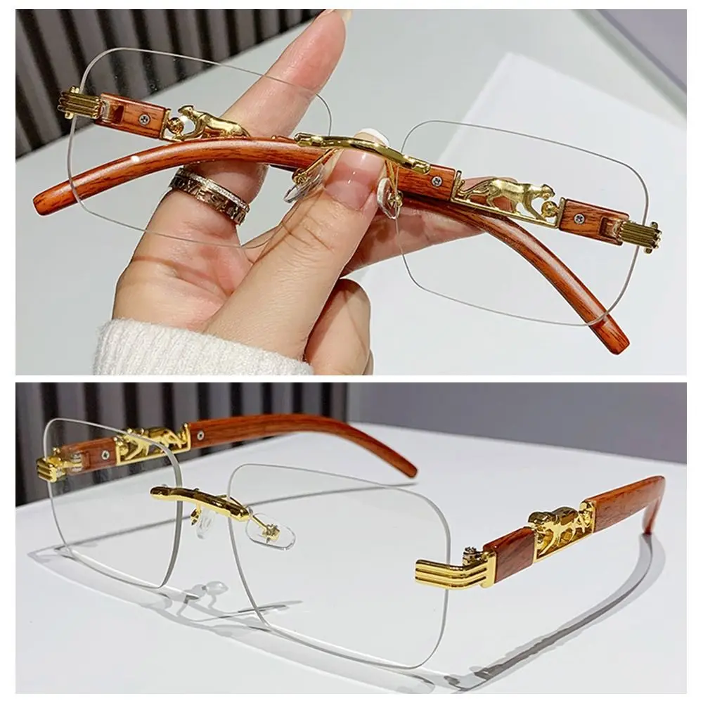 Trendy Rimless Cut Edge Sunglasses Unique Cheetah Design Sunglasses Cool Metal Temples Rectangle Sun Glasses Retro Shades