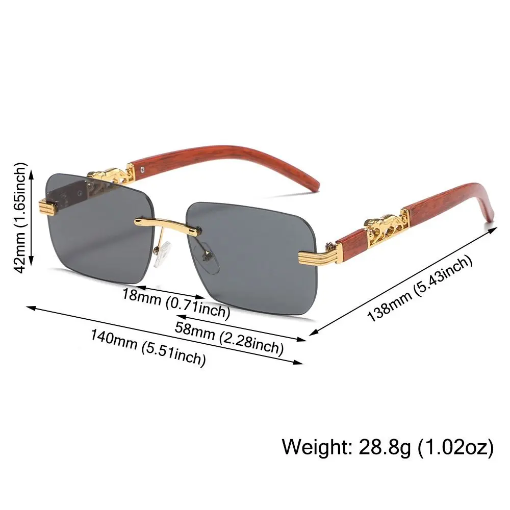 Trendy Rimless Cut Edge Sunglasses Unique Cheetah Design Sunglasses Cool Metal Temples Rectangle Sun Glasses Retro Shades