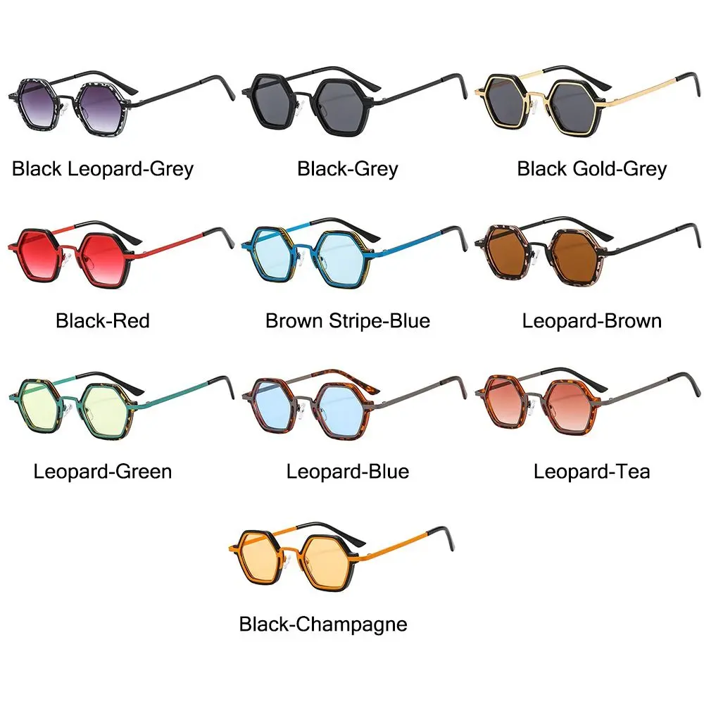 Unisex Small Frame Polygonal Sunglasses Retro Hip Hop Punk Shades, Unique Metal Frame Sun Glasses Trendy Driving Eyewear