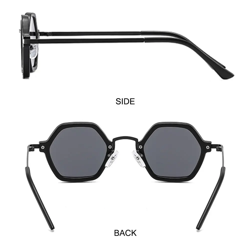 Unisex Small Frame Polygonal Sunglasses Retro Hip Hop Punk Shades, Unique Metal Frame Sun Glasses Trendy Driving Eyewear