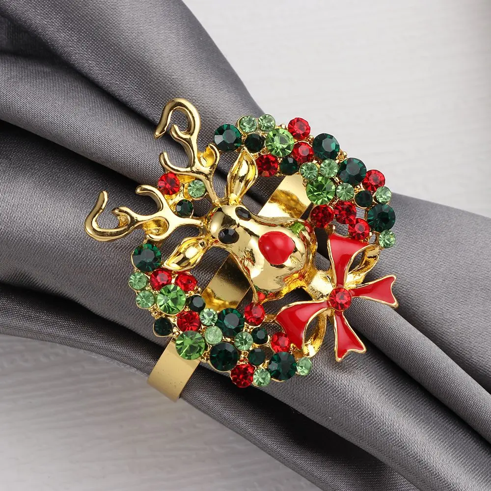Christmas Napkin Ring Bow Flower Wreath Mouth Ring Wedding Banquet Hotel Table Supplies Circle Merry Xmas Decoration Gifts