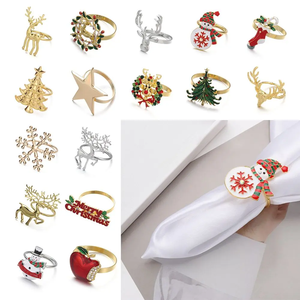 Christmas Napkin Ring Bow Flower Wreath Mouth Ring Wedding Banquet Hotel Table Supplies Circle Merry Xmas Decoration Gifts