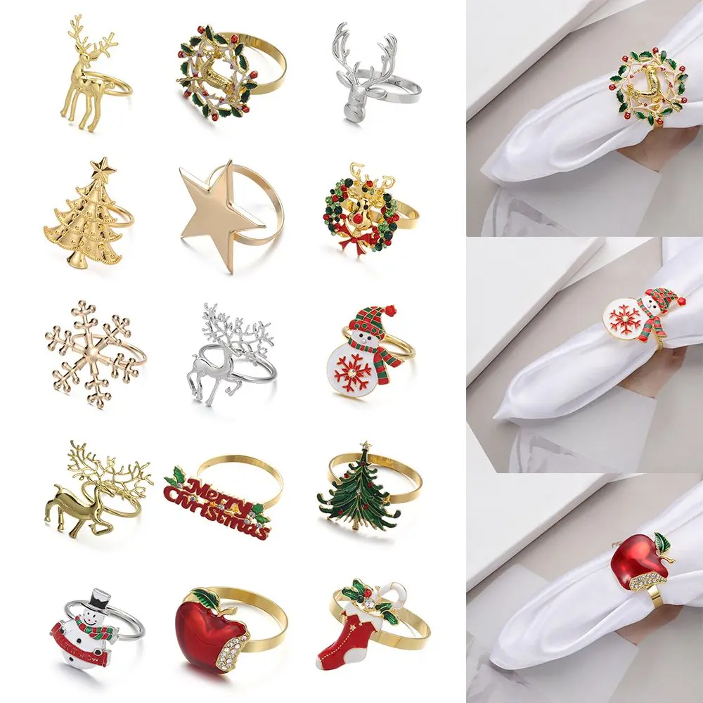 Christmas Napkin Ring Bow Flower Wreath Mouth Ring Wedding Banquet Hotel Table Supplies Circle Merry Xmas Decoration Gifts
