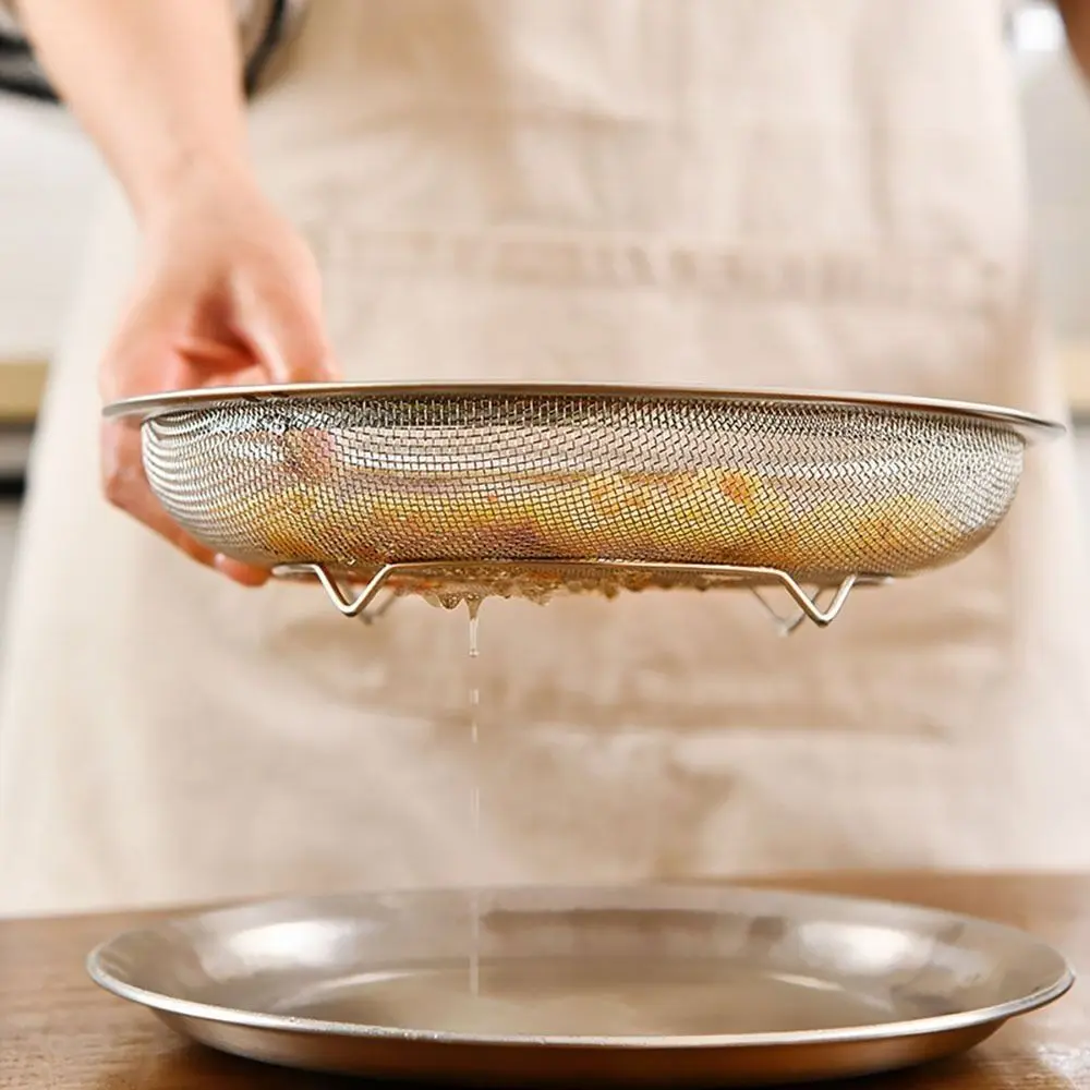 Stainless Steel Frying Filter Mesh Plate Kitchen Oil Drainage Device Oil Filter Rack Double Ear Mesh Screen Basket Mesh Rack