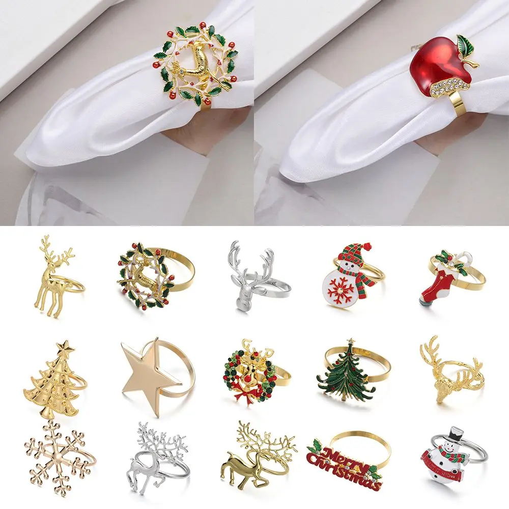 Christmas Napkin Ring Bow Flower Wreath Mouth Ring Wedding Banquet Hotel Table Supplies Circle Merry Xmas Decoration Gifts