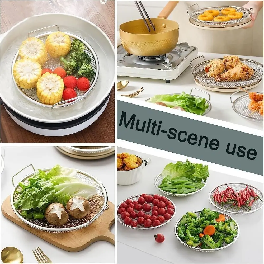 Stainless Steel Frying Filter Mesh Plate Kitchen Oil Drainage Device Oil Filter Rack Double Ear Mesh Screen Basket Mesh Rack