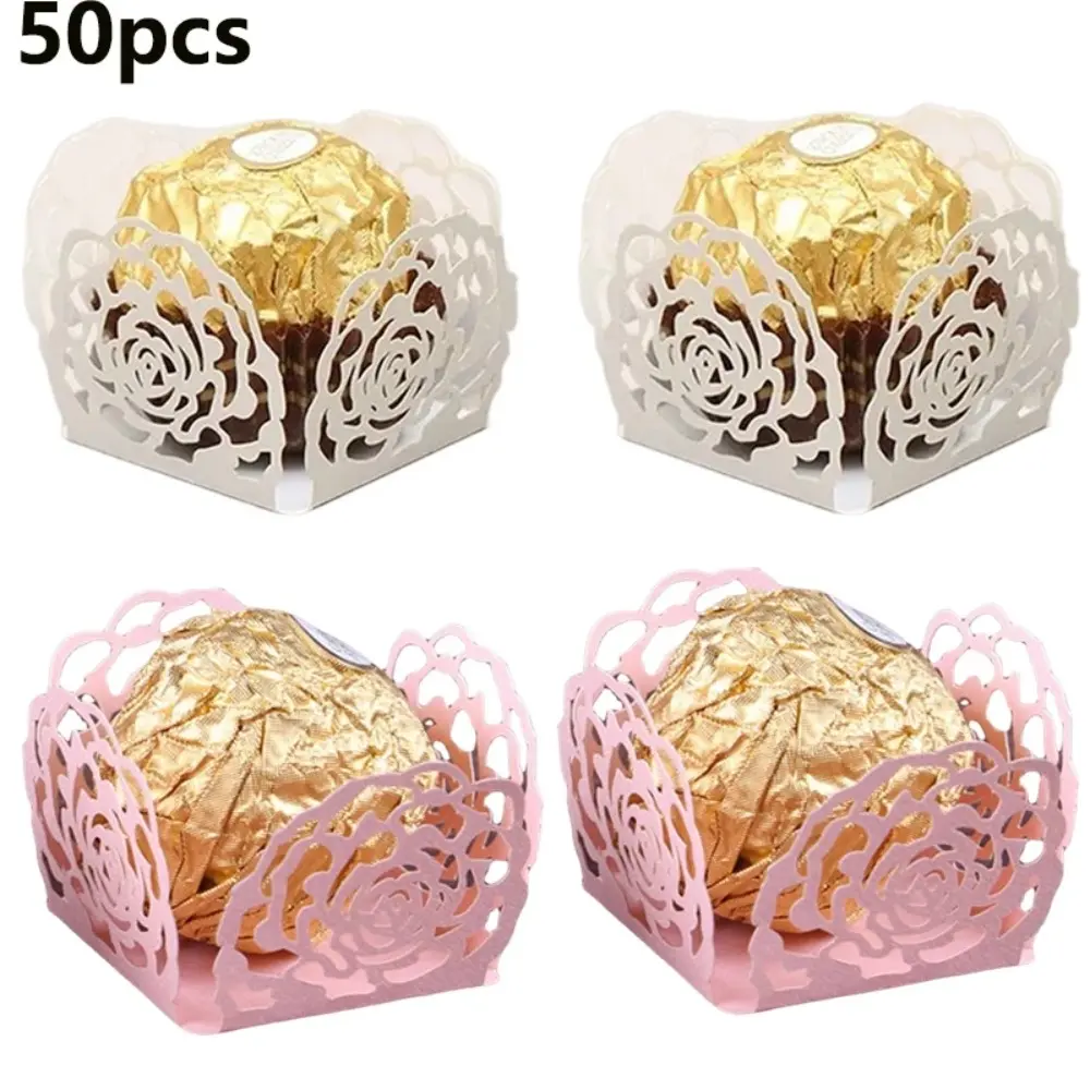 50pcs Paper Chocolate Packing Separating Trays Paper Holder Hollow-Out Chocolate Muffin Wrappers Wedding Party Dessert Decor