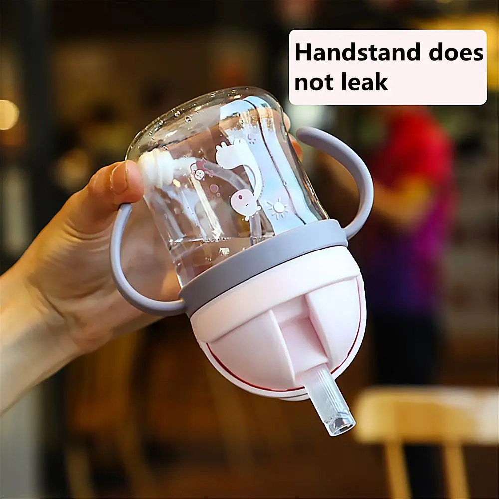 250ML Cartoon Sippy Cups for Toddler and Kids Child Learning Cup Water Bottle with Straw and Gravity Ball Handle Feeding Cup