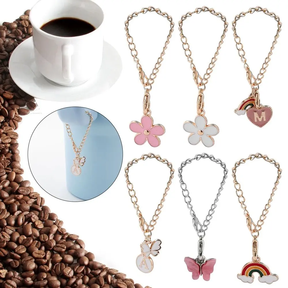 Heart Shaped Cup Letter Charm Chain Personalized Keychain Cup Accessories Jewelry Cute Pendant for For Stanley Cup Tumbler