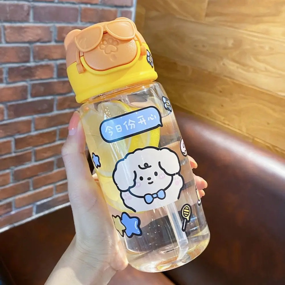 Children Portable Water Bottle With Straw Cartoon Animals Water Straw Cup Plastic Anti-Fall Water Bottle