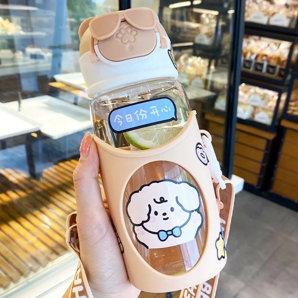 Children Portable Water Bottle With Straw Cartoon Animals Water Straw Cup Plastic Anti-Fall Water Bottle