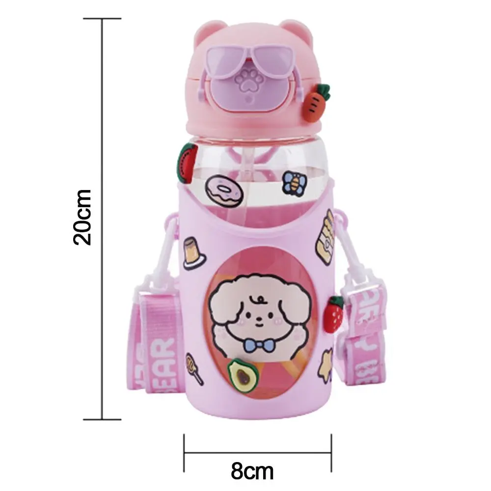 Children Portable Water Bottle With Straw Cartoon Animals Water Straw Cup Plastic Anti-Fall Water Bottle