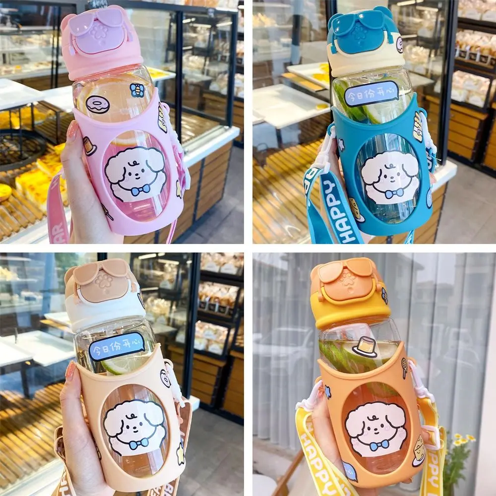 Children Portable Water Bottle With Straw Cartoon Animals Water Straw Cup Plastic Anti-Fall Water Bottle